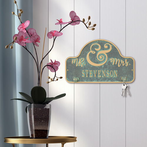 Keys to My Heart Hook Bronze Verdigris Plaque with a Background