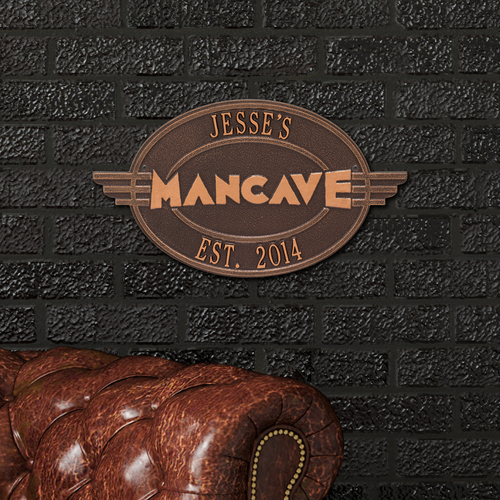 Moderno Man Cave Antique Copper Plaque in use.