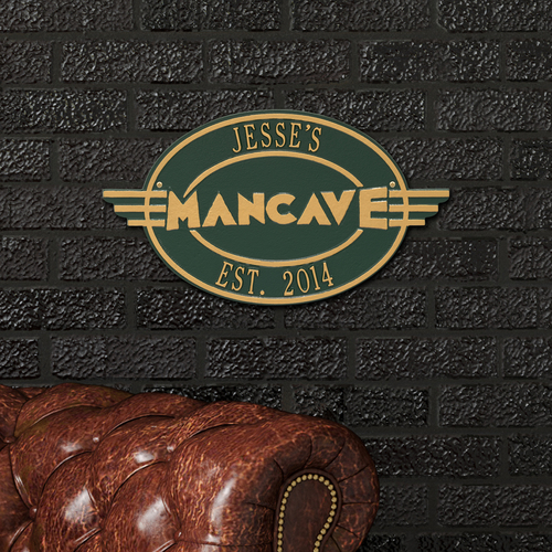 Moderno Man Cave Green & Gold Plaque in use.