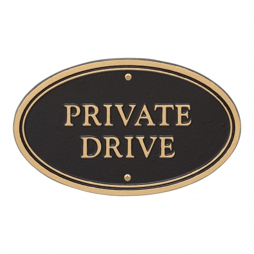 Private Drive Plaque Oval Shape Black & Gold