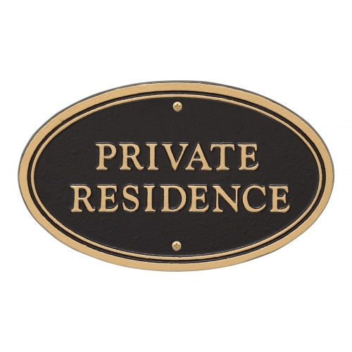Private Residence Plaque Oval Shape Black & Gold