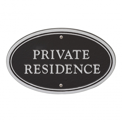 Private Residence Plaque Oval Shape Black & Silver