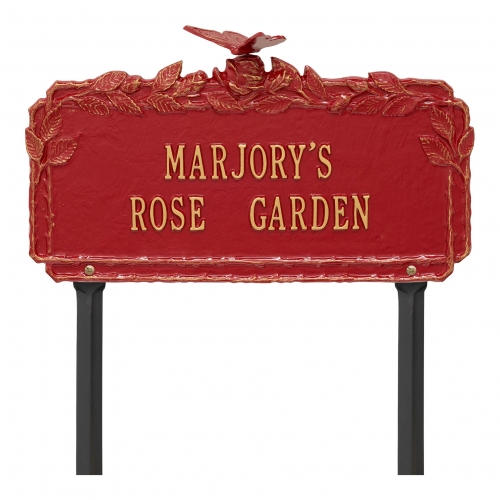Butterfly Rose Garden Lawn Plaque Red & Gold 2