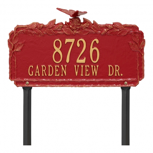 Butterfly Rose Garden Lawn Plaque Red & Gold 3