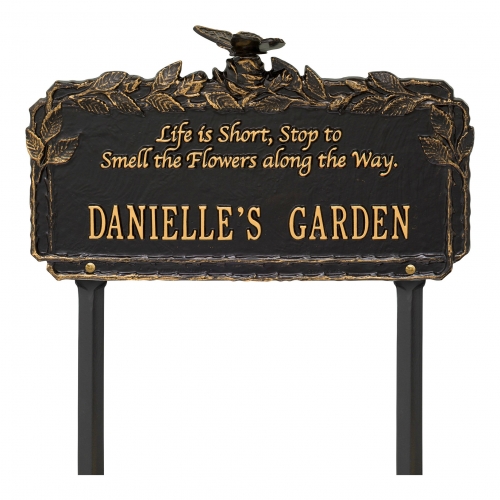 Butterfly Rose Garden Quote Lawn Plaque Black & Gold 2