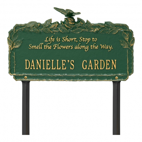 Butterfly Rose Garden Quote Lawn Plaque Green & Gold 2
