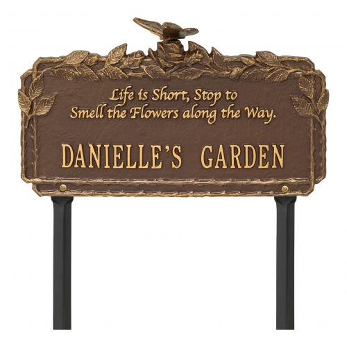 Butterfly Rose Garden Quote Lawn Plaque Bronze & Gold 2