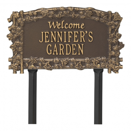 Ivy Trellis Garden Welcome Lawn Plaque Bronze & Gold 2