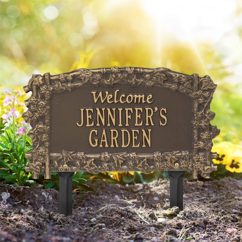 Ivy Trellis Garden Welcome Lawn Plaque Bronze & Gold 3