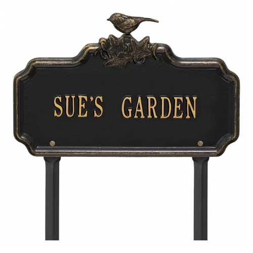 Chickadee Ivy Garden 1-Line Lawn Plaque Black & Gold 6
