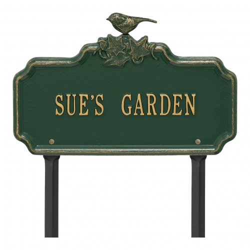 Chickadee Ivy Garden 1-Line Lawn Plaque Green & Gold 6