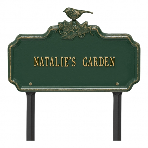 Chickadee Ivy Garden 1-Line Lawn Plaque Green & Gold 2