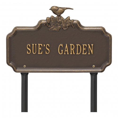 Chickadee Ivy Garden 1-Line Lawn Plaque Bronze & Gold