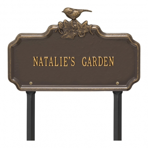 Chickadee Ivy Garden 1-Line Lawn Plaque Bronze & Gold 5