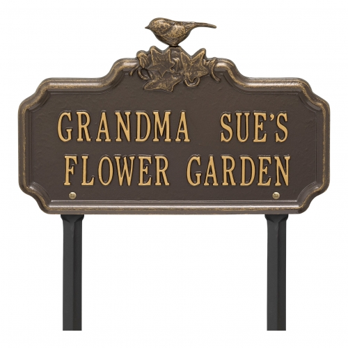 Chickadee Ivy Garden 2-Lines Lawn Plaque Bronze & Gold 6