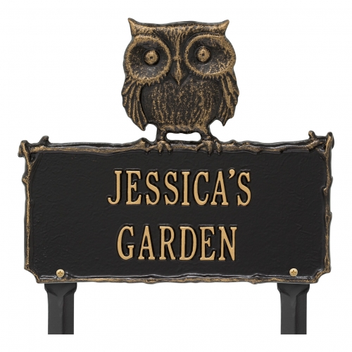Owl Garden Lawn Plaque Black & Gold 2
