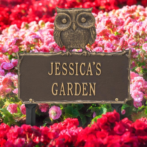 Owl Garden Lawn Plaque Bronze & Gold 4