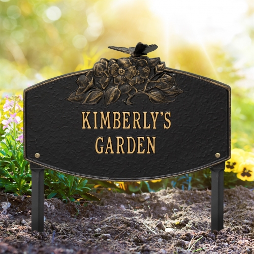 Butterfly Blossom Garden Lawn Plaque Black & Gold 4