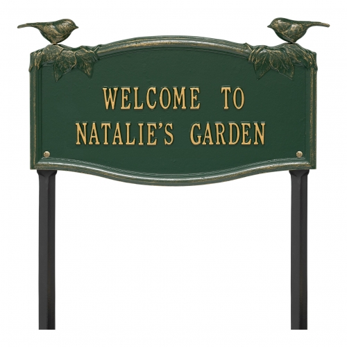 Vine Chickadee Garden Lawn Plaque Green & Gold 4