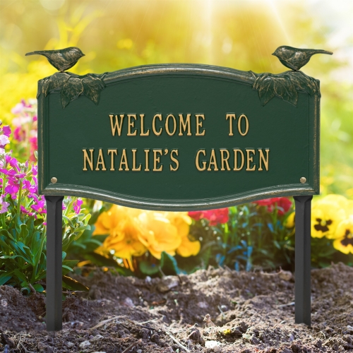 Vine Chickadee Garden Lawn Plaque Green & Gold 3