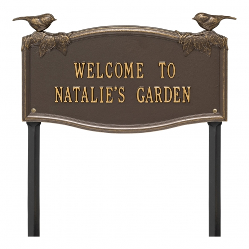Vine Chickadee Garden Lawn Plaque Bronze & Gold