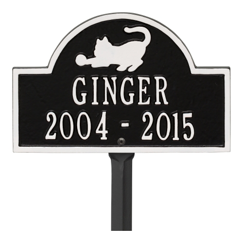 Black & White Cat Arch Lawn Memorial Marker on Stake