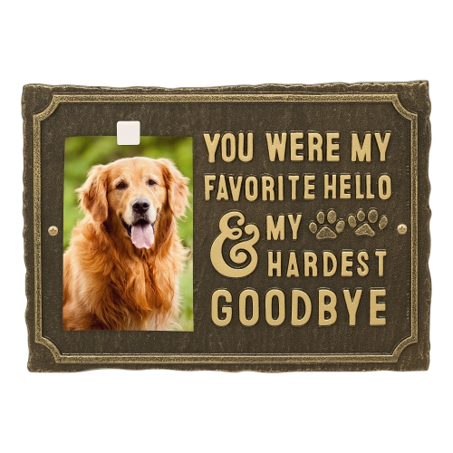 My Hardest Goodbye Pet Memorial Photo Plaque in Antique Brass Hanging on your Favorite Wall