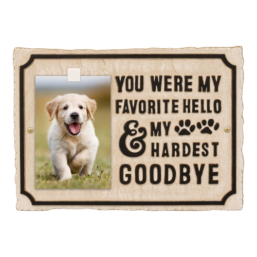 My Hardest Goodbye Pet Memorial with Photo of a Dog Plaque in Limestone & Dark Bronze