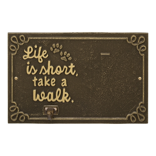 Life is Short Take a Walk Leash Hook with Photo in Antique Brass on White Wall with area to add your Favorite  Pet Picture