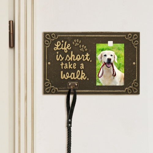 Life is Short Take a Walk Leash Hook with Photo in Antique Brass