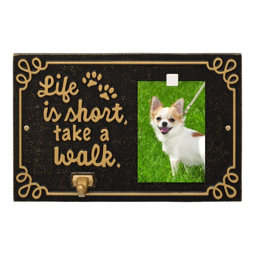 Life is Short Take a Walk Leash Hook with Photo of Fifi Dog in Black & Gold