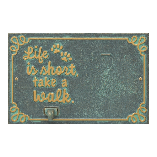 Life is Short Take a Walk Leash Hook with Photo Area in Bronze Verdigris