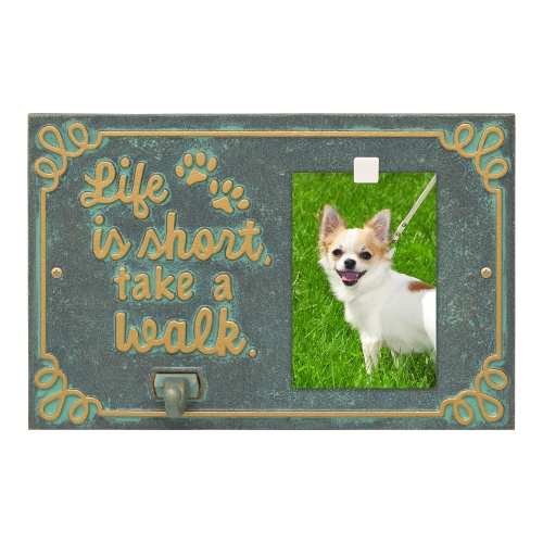 Life is Short Take a Walk Leash Hook with Photo of Fifi Dog in Bronze Verdigris