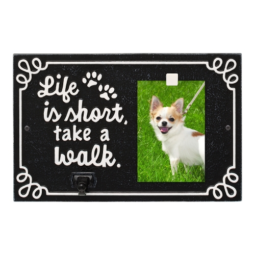 Life is Short Take a Walk Leash Hook with Photo of Fifi Dog in Black & White