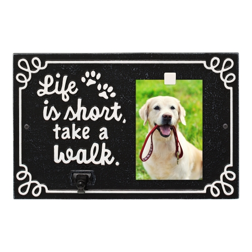 Life is Short Take a Walk Leash Hook with Photo of Duke a Golden Reteiever in Black & White