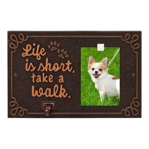 Life is Short Take a Walk Leash Hook with Photo in Oil-Rubbed Bronze with a Picture of Fifi Dog