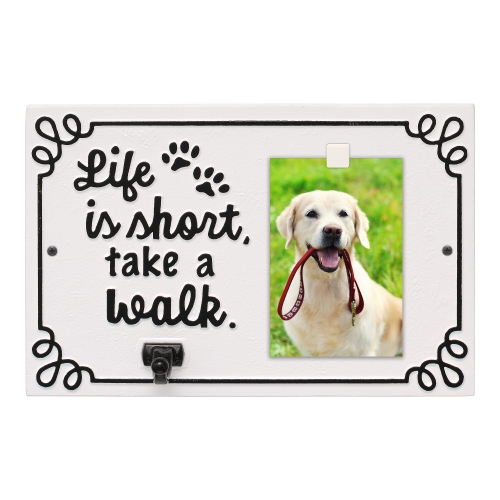 Life is Short Take a Walk Leash Hook with Photo in White & Black with a Picture of Duke a Golden Retriever
