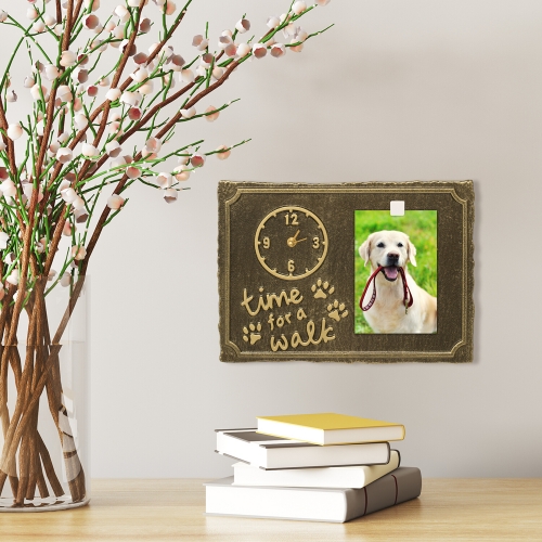Time For A Walk Pet Photo Wall Clock in Antique Brass Mounted on Wall
