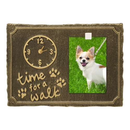 Time For A Walk Pet Photo Wall Clock in Antique Brass with a Picture of Fifi Dog
