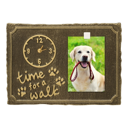 Time For A Walk Pet Photo Wall Clock in Antique Brass with a Picture of Duke a Golden Retriever