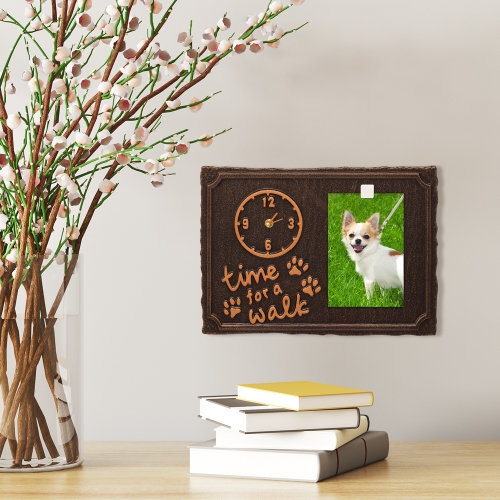 Time For A Walk Pet Photo Wall Clock in Antique Copper Mounted on Wall