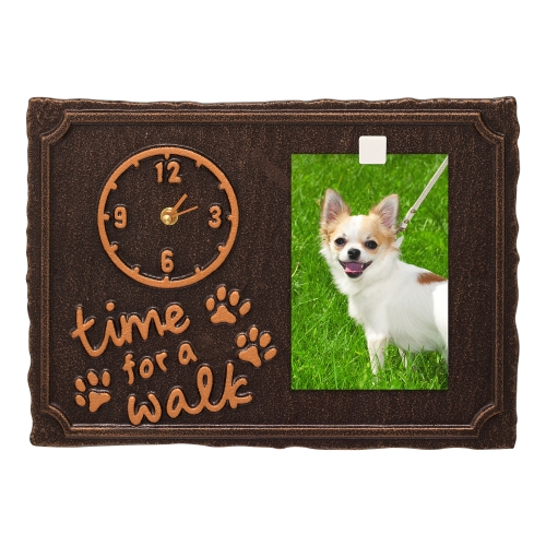 Time For A Walk Pet Photo Wall Clock in Antique Copper with a picture of Fifi Dog
