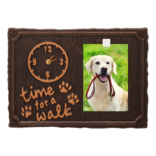 Time For A Walk Pet Photo Wall Clock in Antique Copper with a of Duke a Golden Retriever