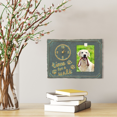 Time For A Walk Pet Photo Wall Clock in Bronze Verdigris Mounted on Wall