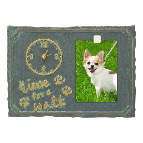 Time For A Walk Pet Photo Wall Clock in Bronze Verdigris with a Picture of Fifi Dog