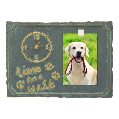 Time For A Walk Pet Photo Wall Clock in Bronze Verdigris with Duke a Golden Retriever