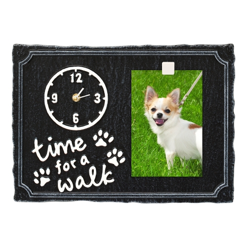 Time For A Walk Pet Photo Wall Clock in Black & White with Fifi Dog