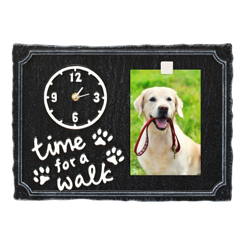 Time For A Walk Pet Photo Wall Clock in Black & White Duke a Golden Retriever