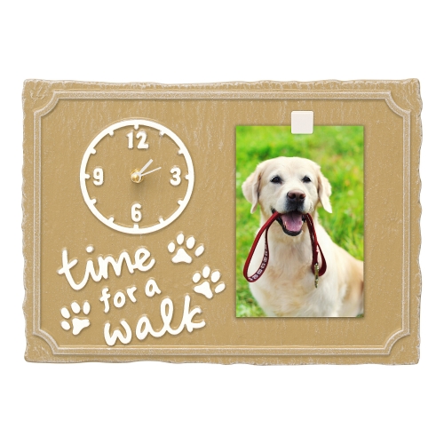 Time For A Walk Pet Photo Wall Clock in Curry & White with a Picture of a Golden Retriever