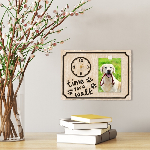 Time For A Walk Pet Photo Wall Clock on Wall with Photo